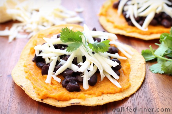 Tostada with sweet potato and black beans