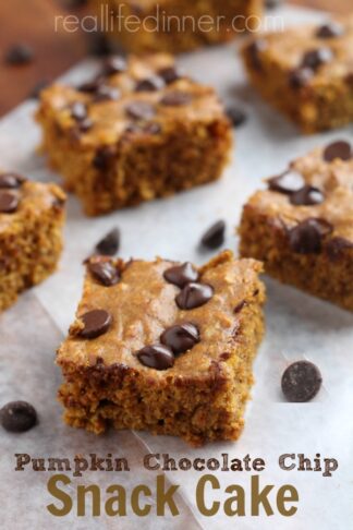 Pumpkin Chocolate Chip Snack Cake with Oatmeal and Whole Wheat Flour