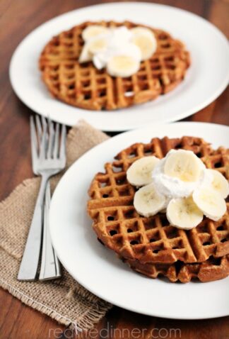 Gingerbread Waffles with whipped cream and bananas