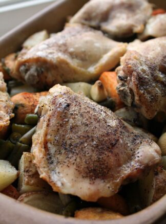 Chop-Toss-and-bake-Roasted-Veggies-with-Chicken-Thighs