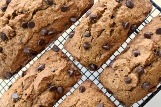 pumpkin chocolate chip bread on a cooling rack