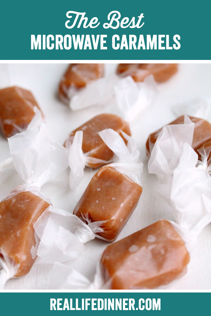 A handful of wrapped microwave caramels tossed on a counter top