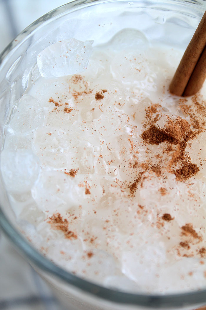 upclose shot of a cup of horchata mexican drink