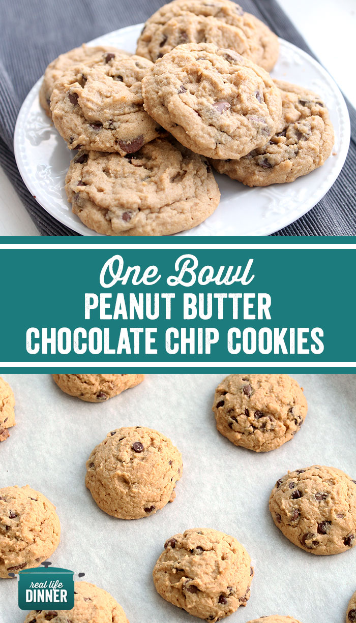 Peanut butter chocolate chip cookies that you can make without a mixer and only use a fork to mix