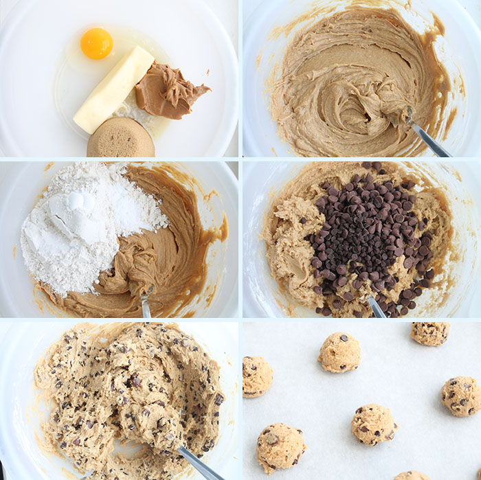 Step by step pictures of how to make One bowl peanut butter chocolate chip cookies