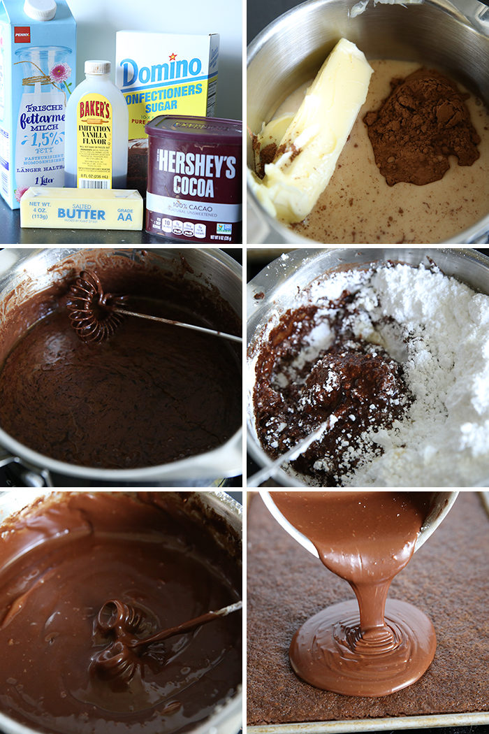Step by step instructions for how to make Fudgy Chocolate Frosting on the stove-top