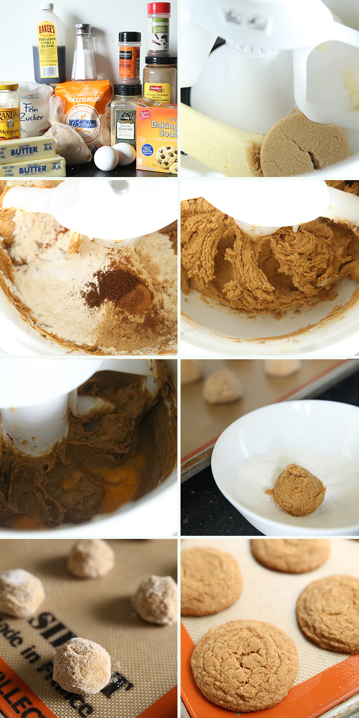 Step-by-step picture collage of how to make Chew Gingersnap Cookies