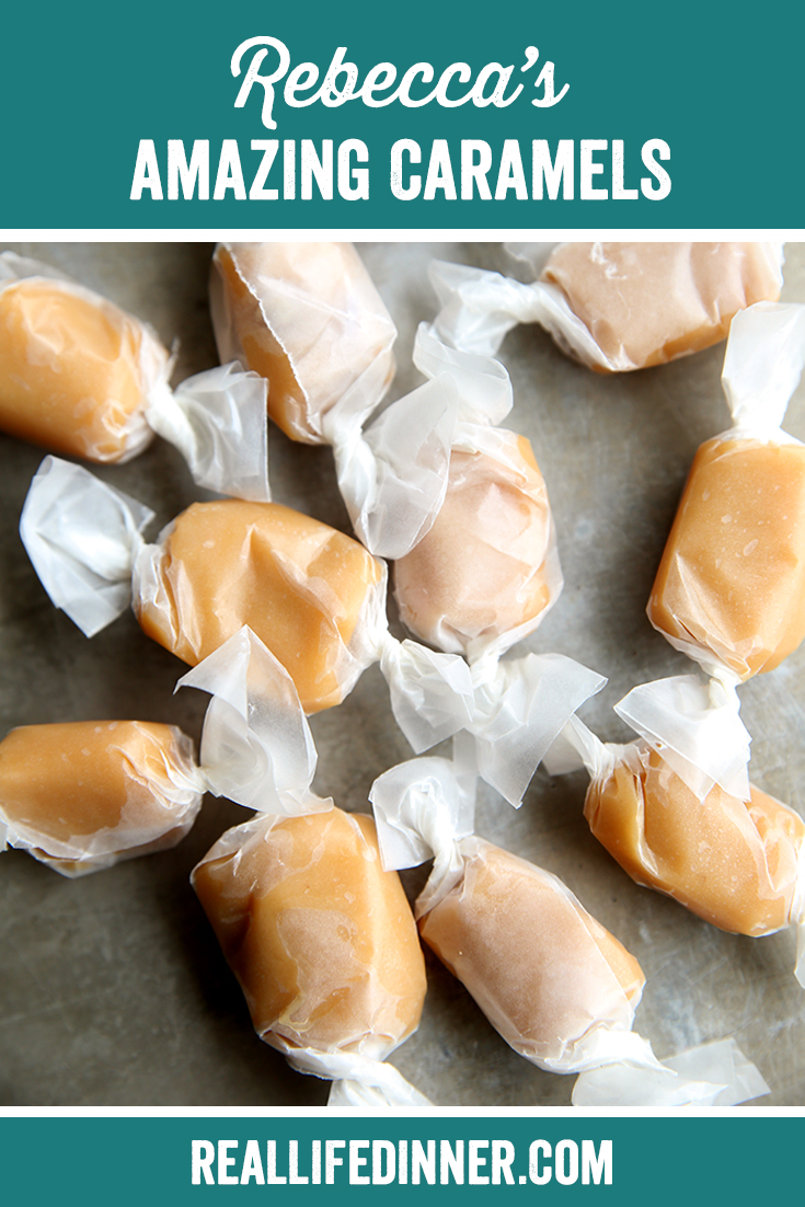 Pinterest image photo of wrapped caramels with text box