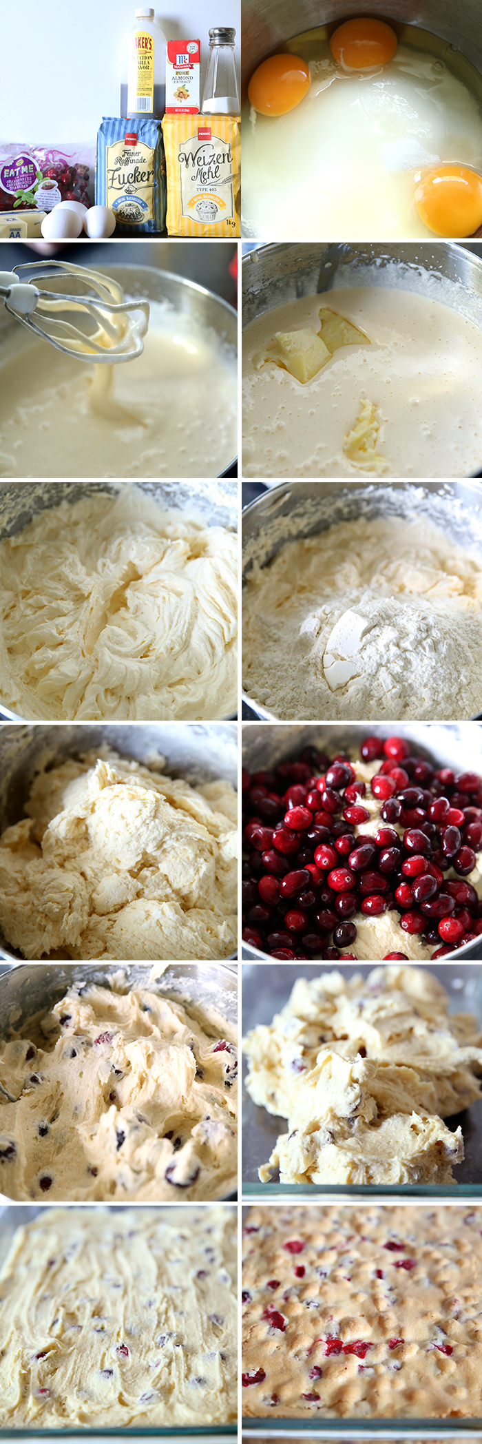12-photo collage with step by step pictures for how to make Cranberry Christmas Cake