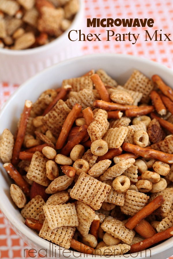 white bowl of chex mix