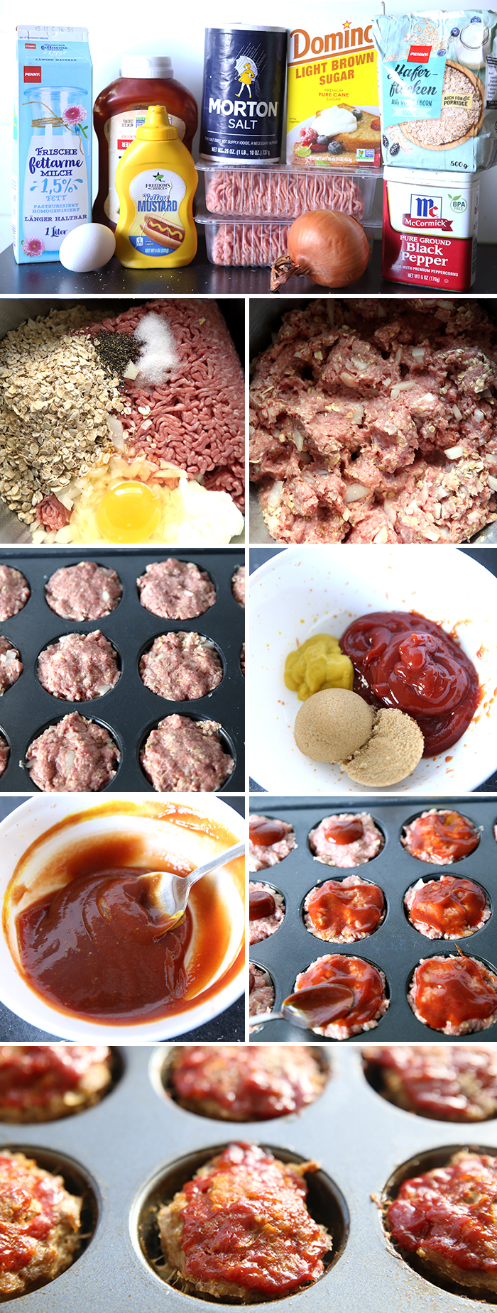 ten pictures showing the different steps of making a mini meatloaf recipe