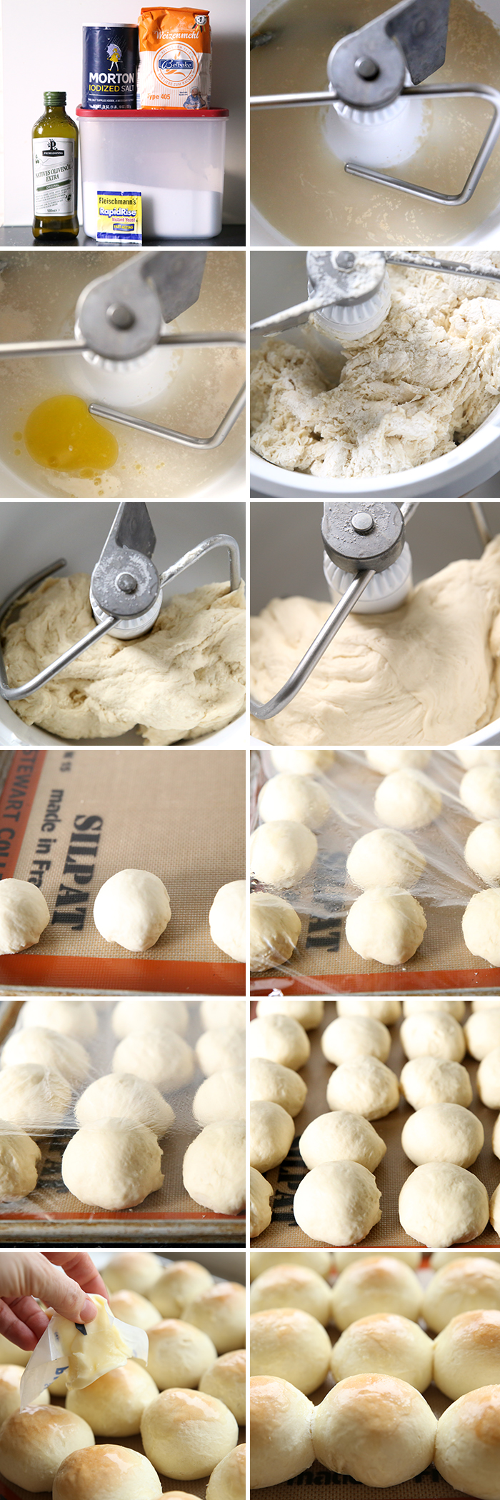 12-picture collage of step by step photos to make French Bread Rolls