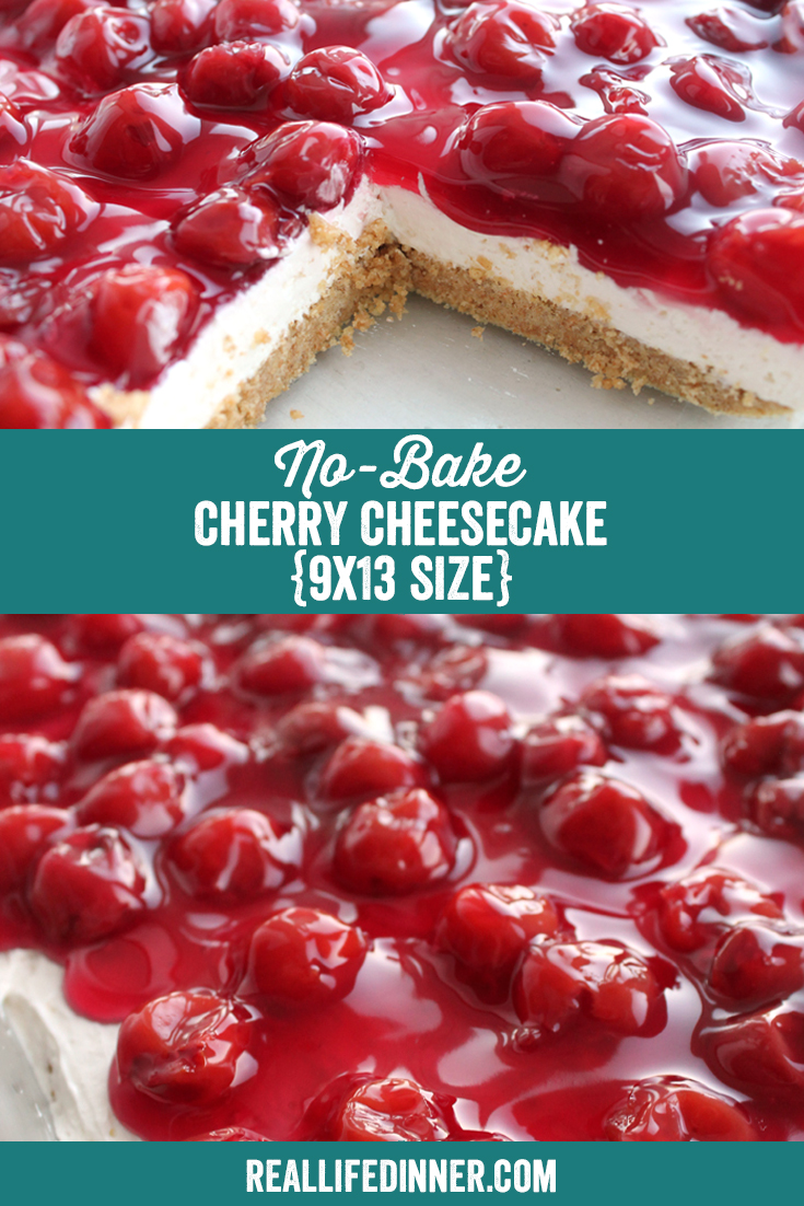a Pinterest collage photo of No-Bake Cherry Cheesecake. It has two pictures in it.