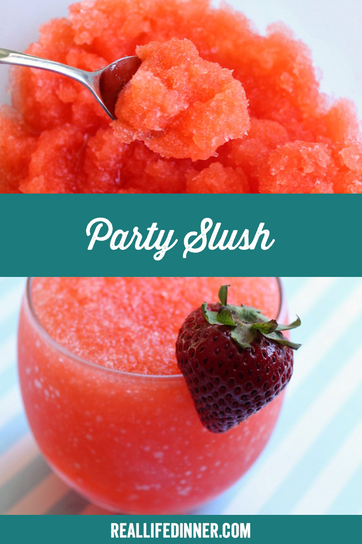 A Pinterest collage photo of Party Slush. It has two pictures in it.