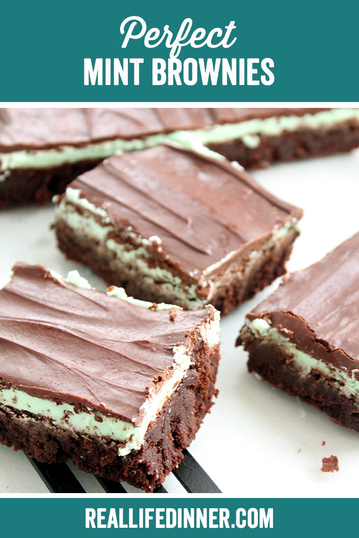 A Pinterest collage photo of Perfect Mint Brownies. It has one picture in it.