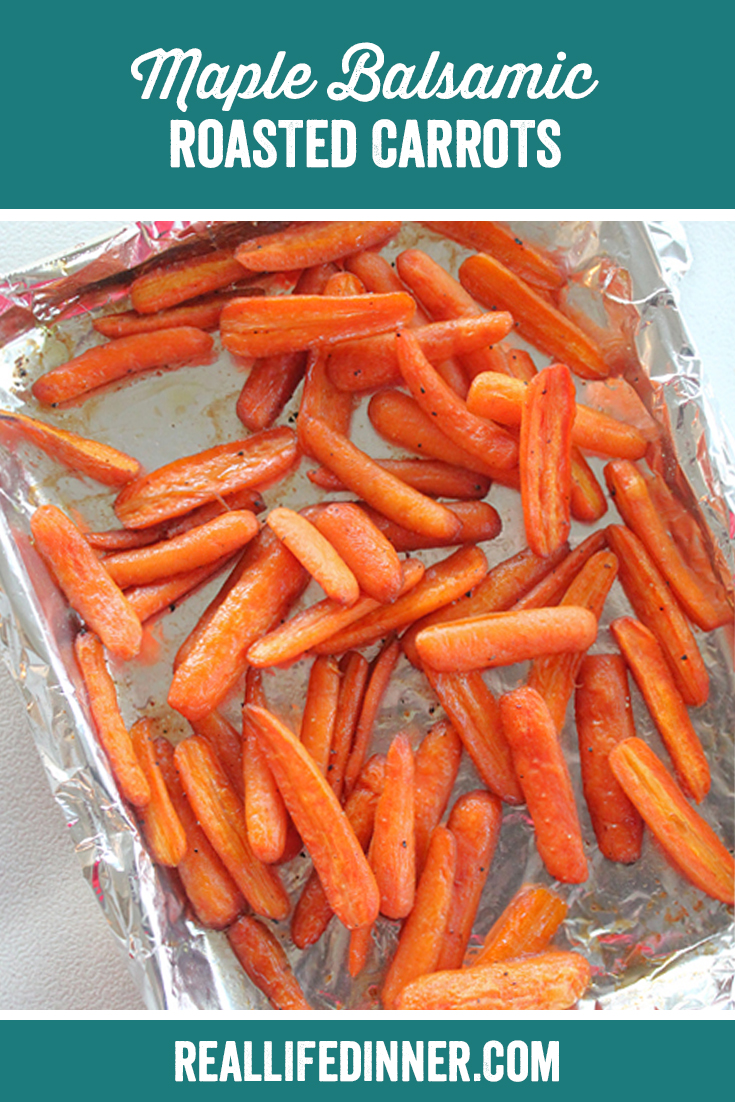 A Pinterest collage photo of Maple Balsamic Roasted Carrots. It has one picture in it.