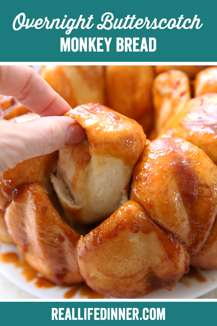 Pinterest photo of monkey bread with the text of the title at the top.