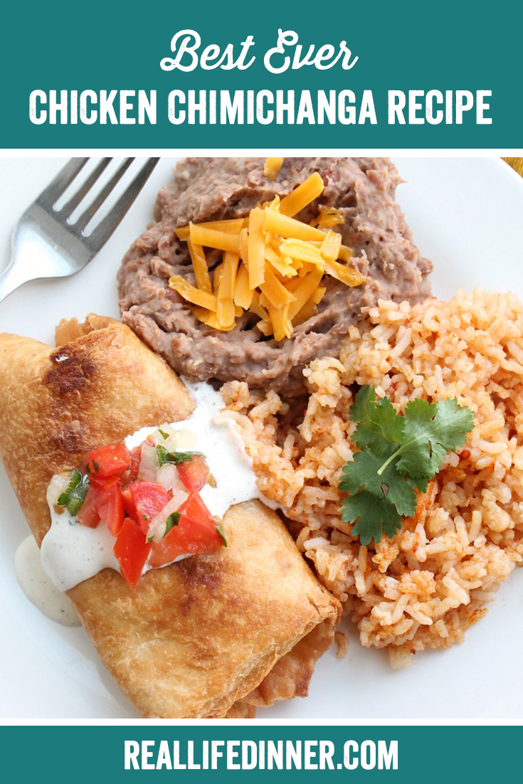 a pinterest collage photo of best ever chicken chimichanga recipe. It has one picture in it.