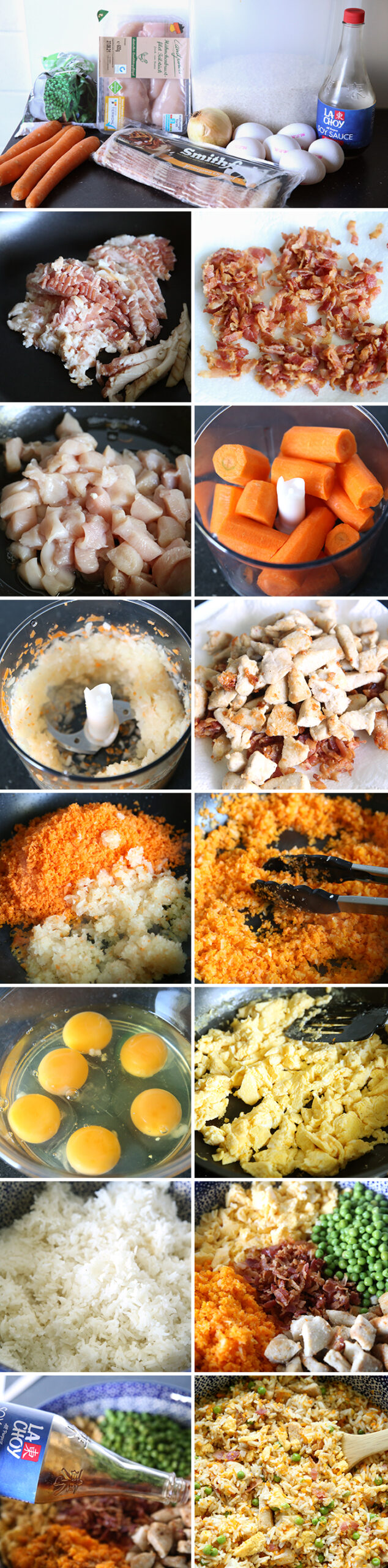 Step by step pictures for how to make Chicken Fried Rice