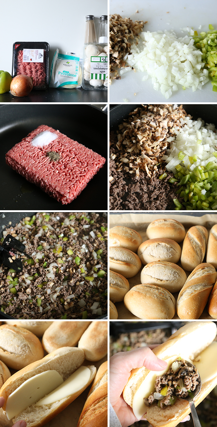 8-photo picture of step-by-step pictures on how to make Philly Cheesesteak Sloppy Joes