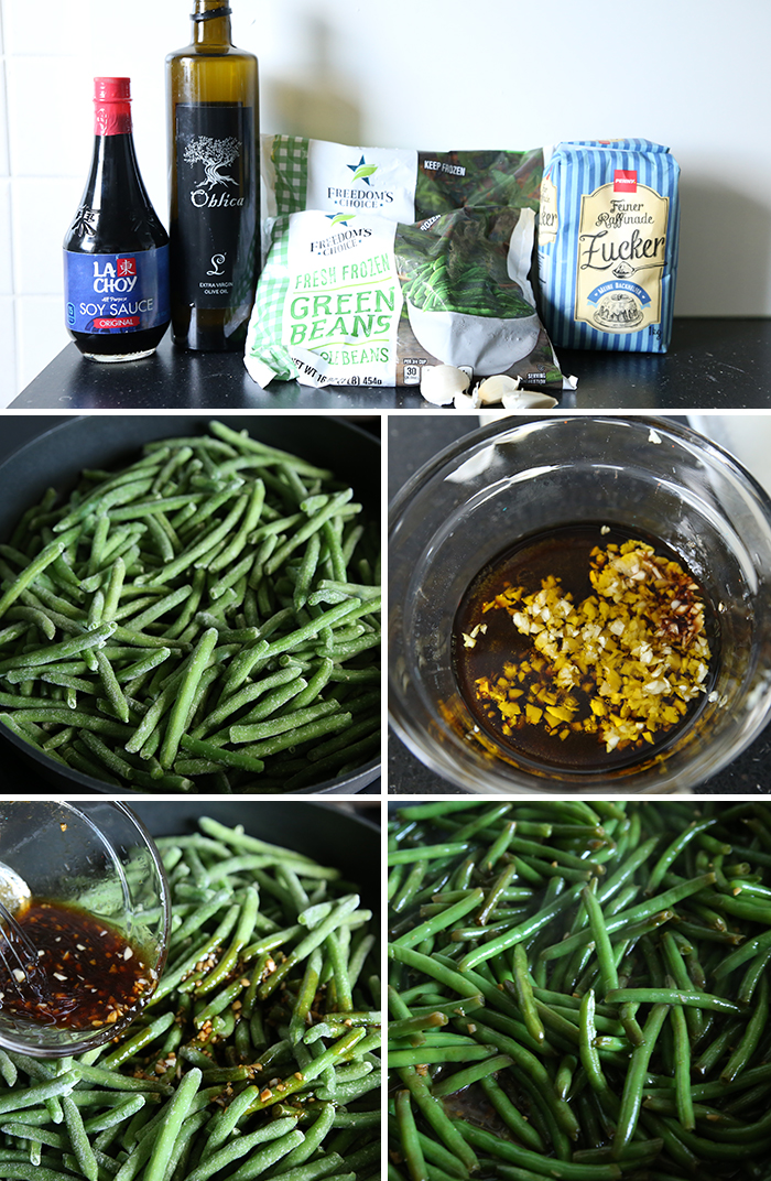 5-photo picture collage of step-by-step pictures on how to make The Best Asian Style Green Beans