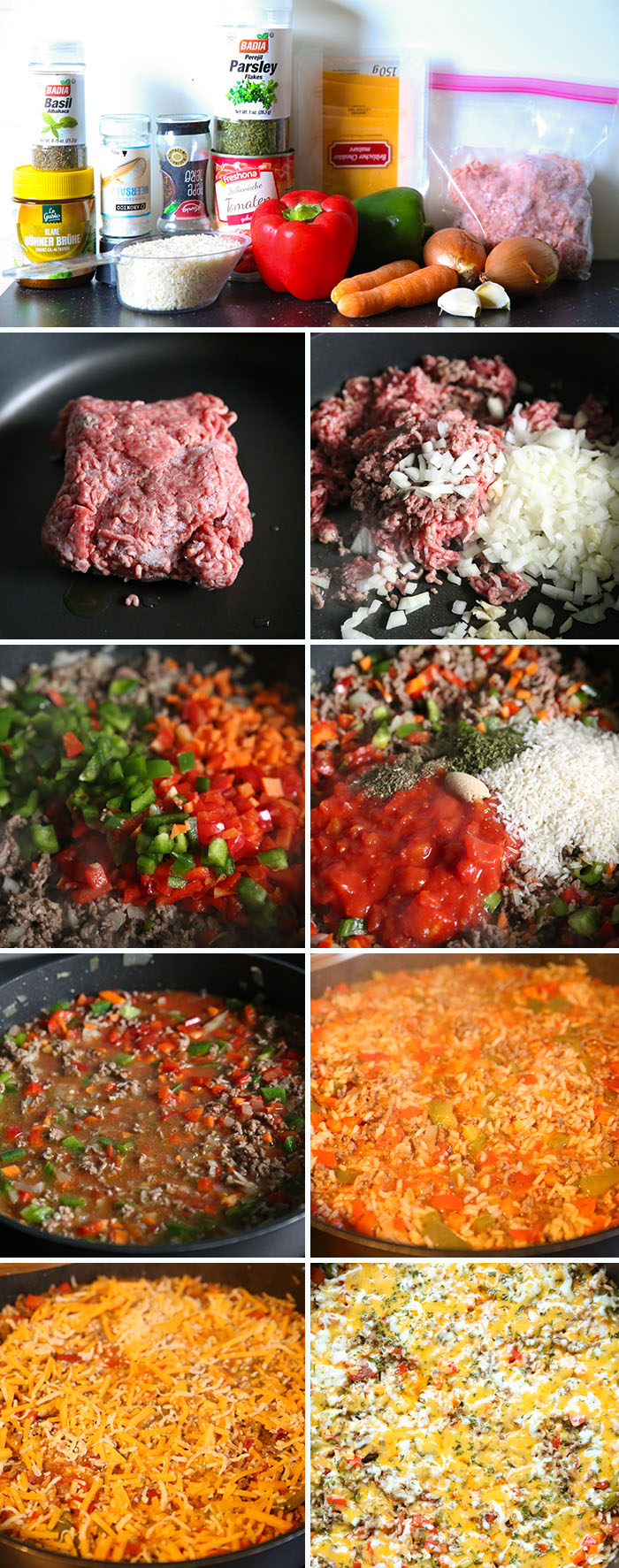 Step by step pictures for making stuffed pepper skillet