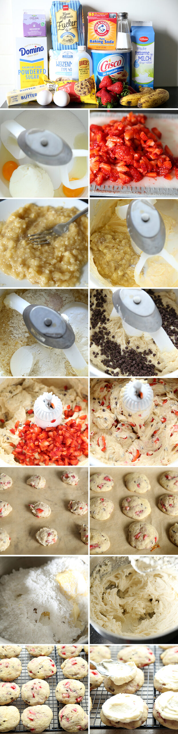 15-photo picture collage of step-by-step pictures on how to make Banana Split Cookies.