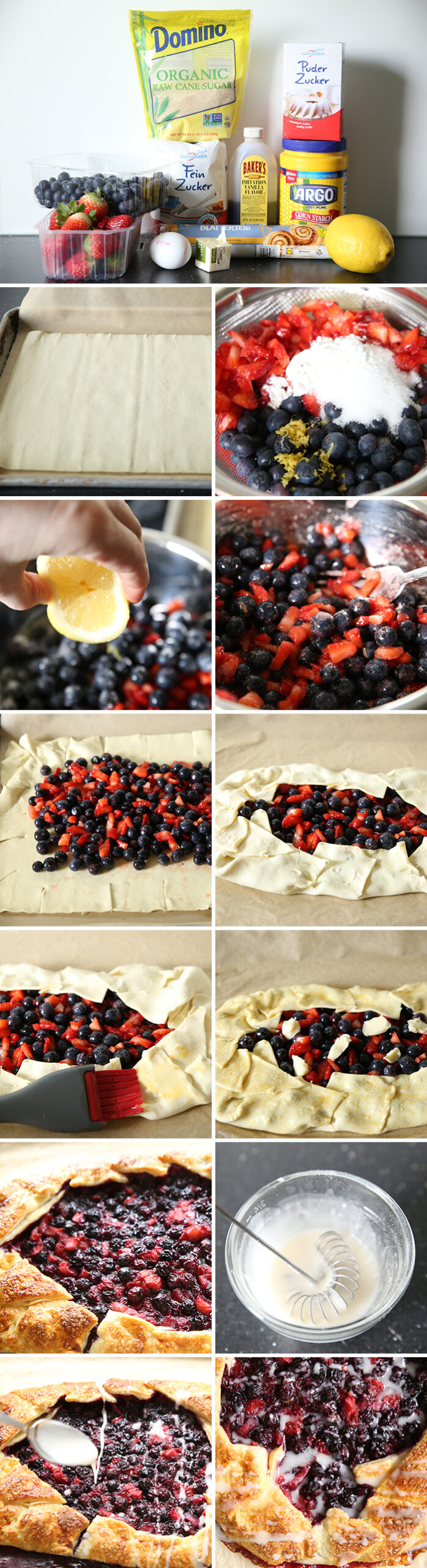 7-photo picture collage of step-by-step photos on how to make Easy Puff Pastry Berry Galette.