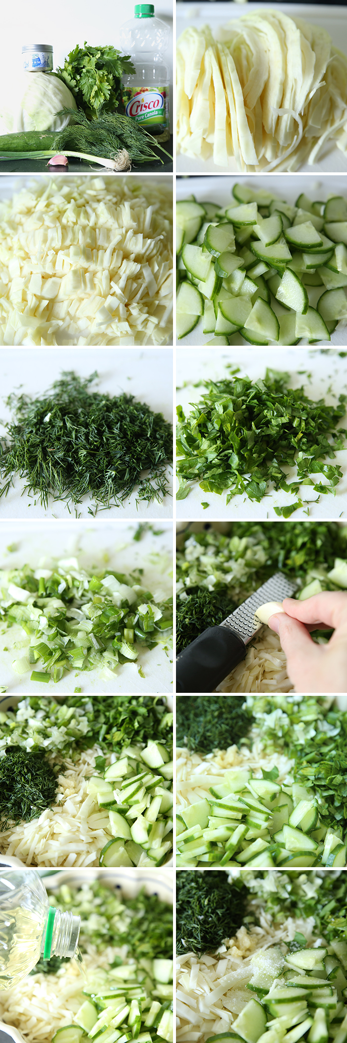 10-photo picture collage of step-by-step pictures about how to make Ukrainian Coleslaw.
