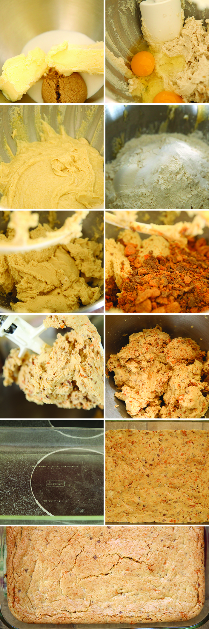 11 step by step pictures for how to make butterfinger blondies