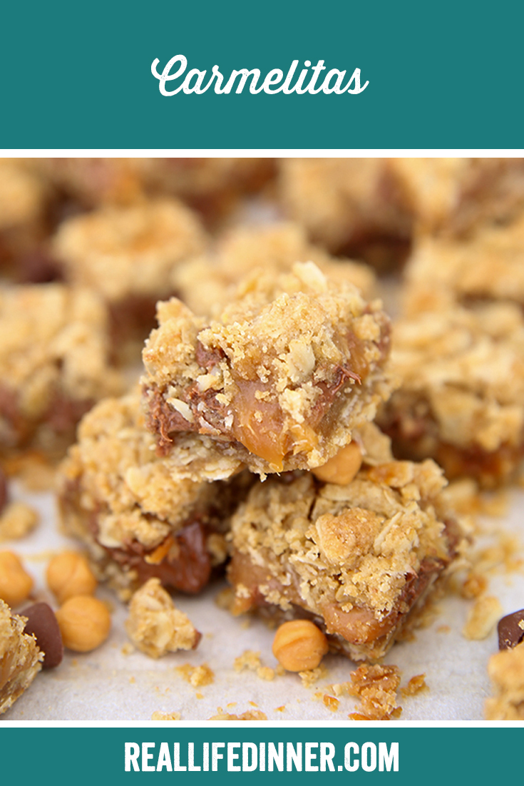Pinterest picture of Carmelitas with the text of the title of the recipe at the top.