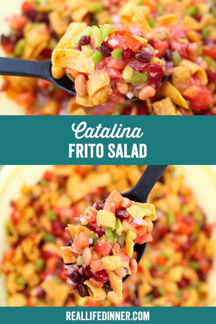 2 pictures in a pinterest collage of Catalina Frito Salad