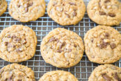 Cooling rack of delicious Heath bar Pudding cookies