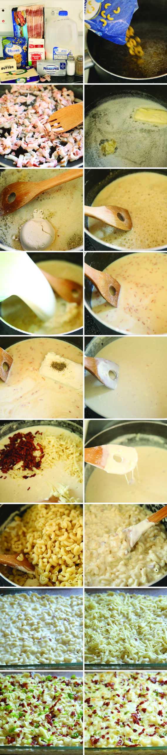 16-photo picture collage of step-by-step photos on how to make Loaded Pepper Jack Mac and Cheese.
