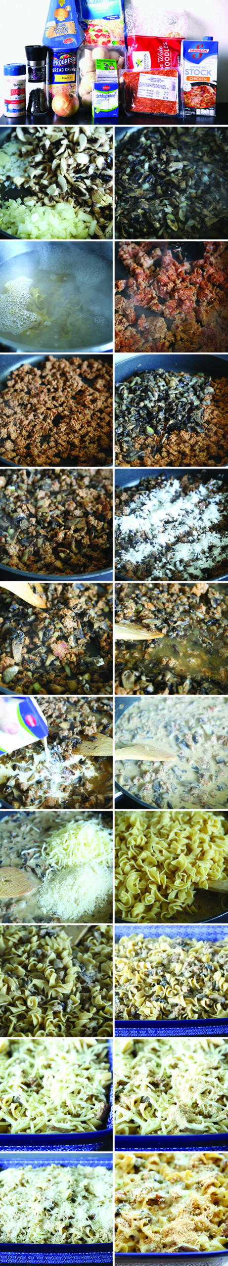 22-photo picture collage of step-by-step photos on how to make Stuffed Mushroom Casserole.