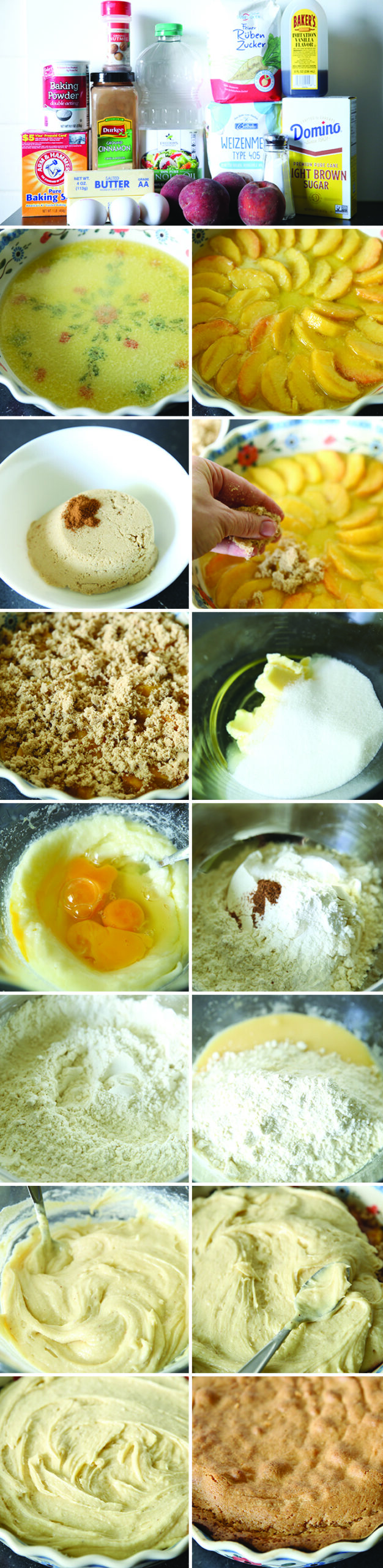 15-photo picture collage of step-by-step photos on how to make Upside Down Peach Cake.