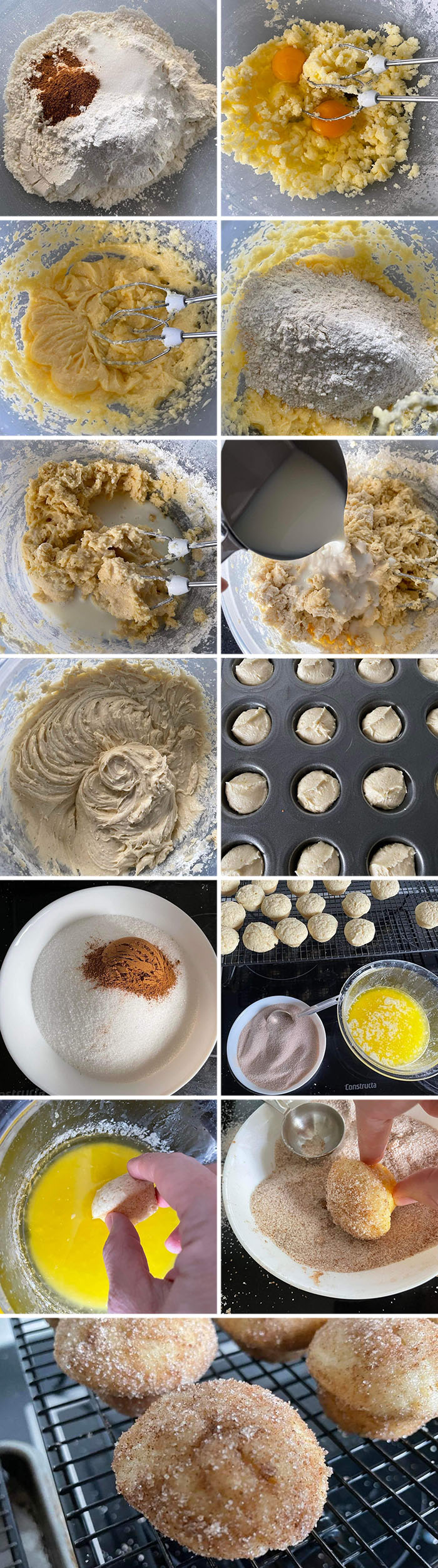 13-photo picture collage of step-by-step photos of how to make French Breakfast Puffs.
