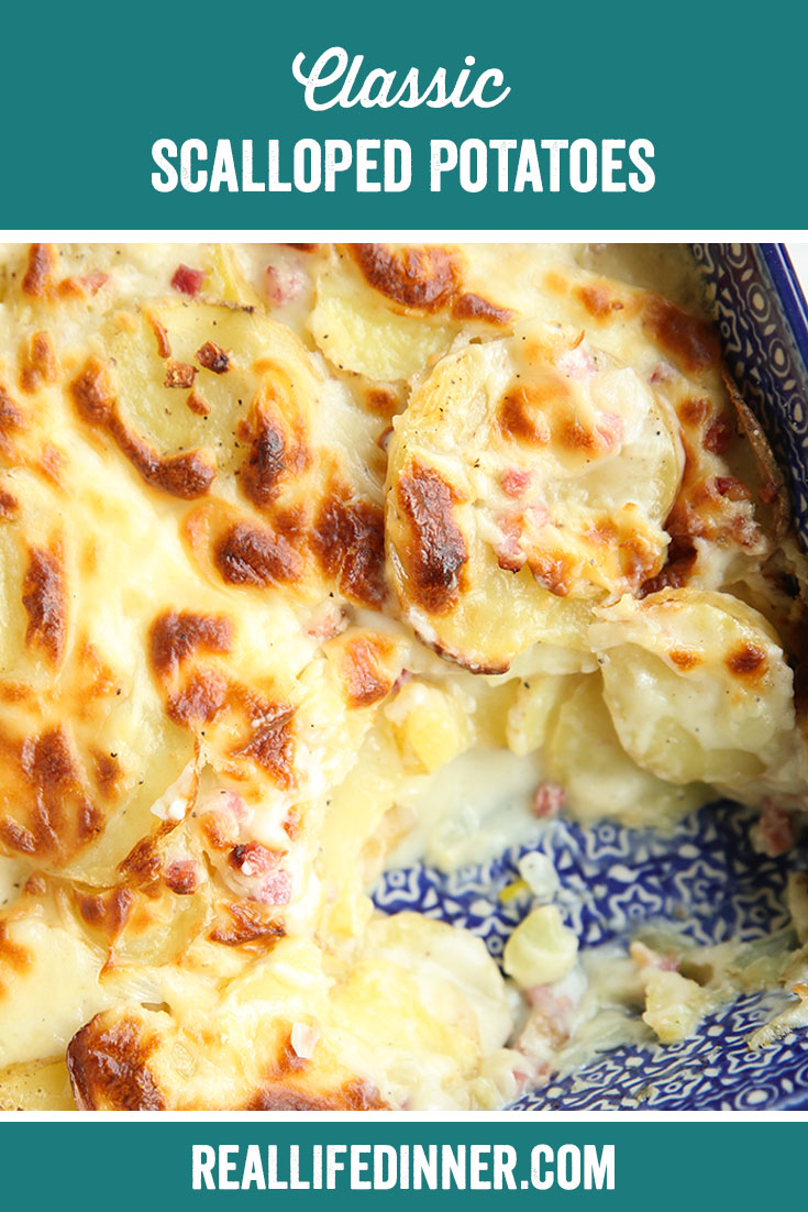Pinterest picture of Classic Scalloped Potatoes with the text of the title at the top.