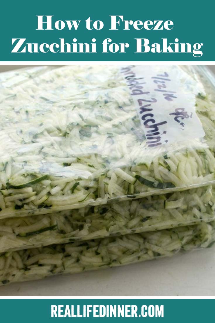 Pinterest picture of shredded zucchini in ziplock baggies with the text of the title at the top.