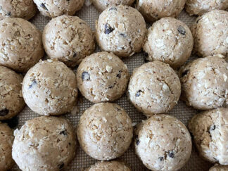 Protein Power Balls sitting on a silicone baking mat.