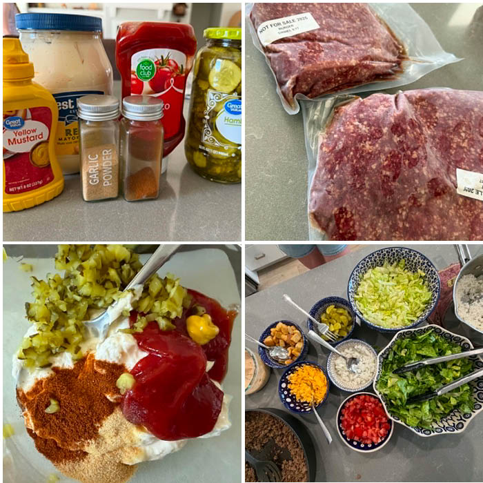 4-photo picture collage of how to make Easy Cheeseburger Bowls.