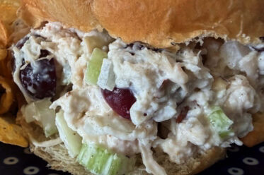 A croissant extra protein chicken salad sandwich.