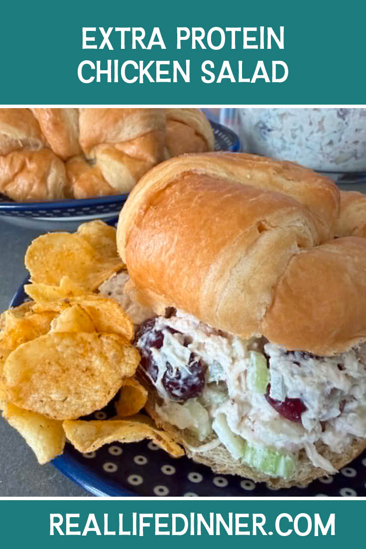 Pinterest picture of Extra Protein Chicken Salad with the text of the title at the top.