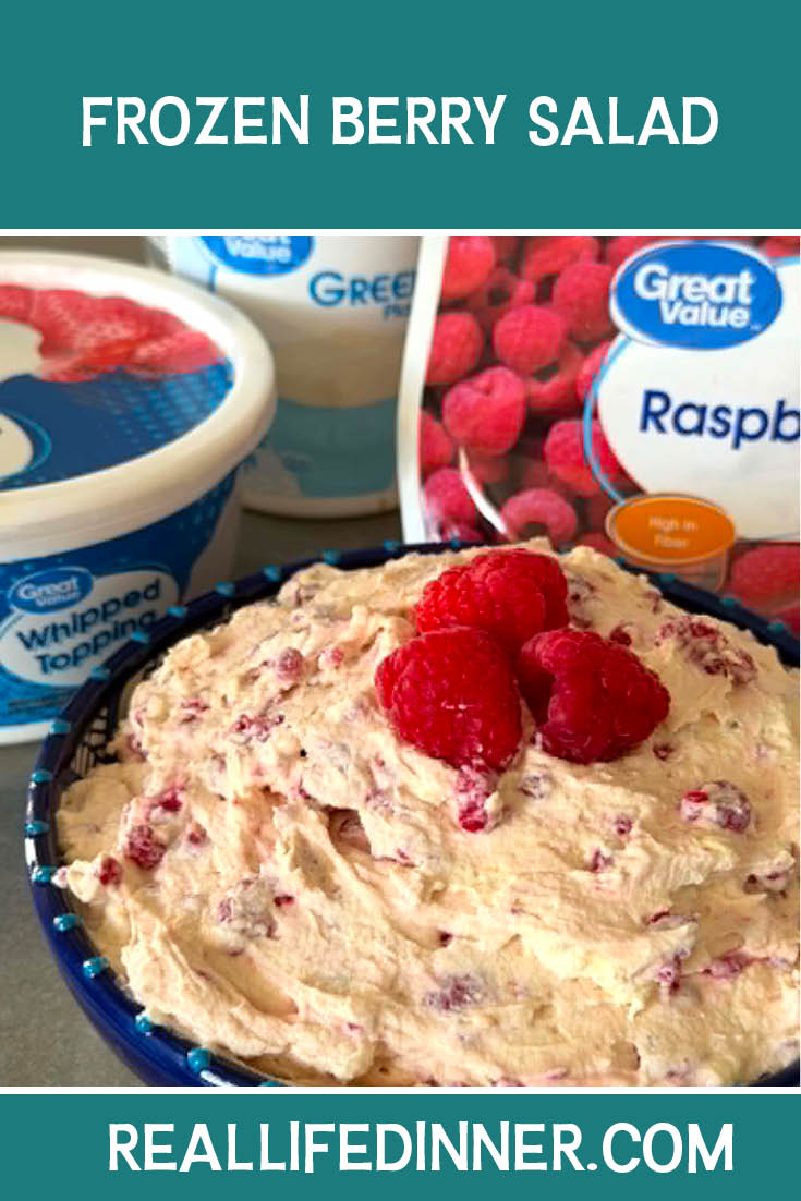 Pinterest picture of Frozen Berry Salad with the text of the title at the top.