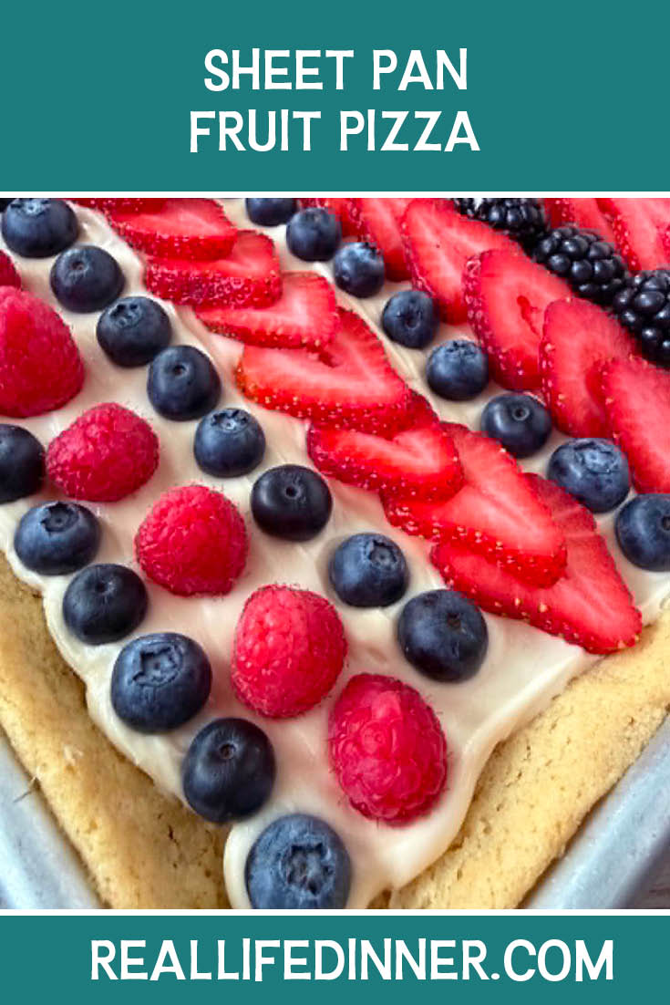 Pinterest picture of Sheet Pan Fruit Pizza with the text of the title at the top.