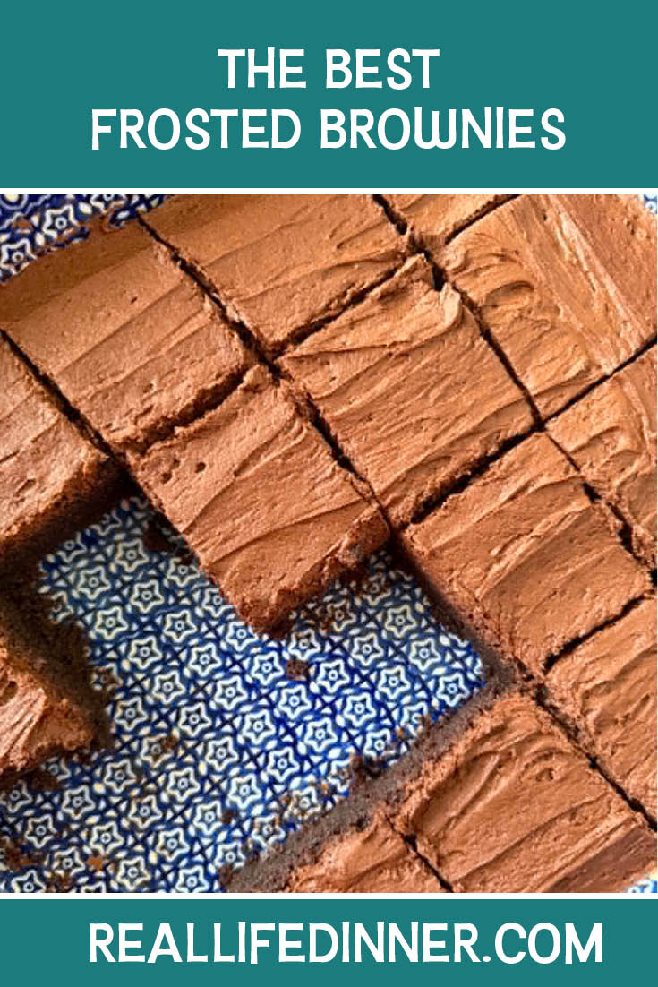 Pinterest picture of The Best Frosted Brownies with the text of the title at the top.