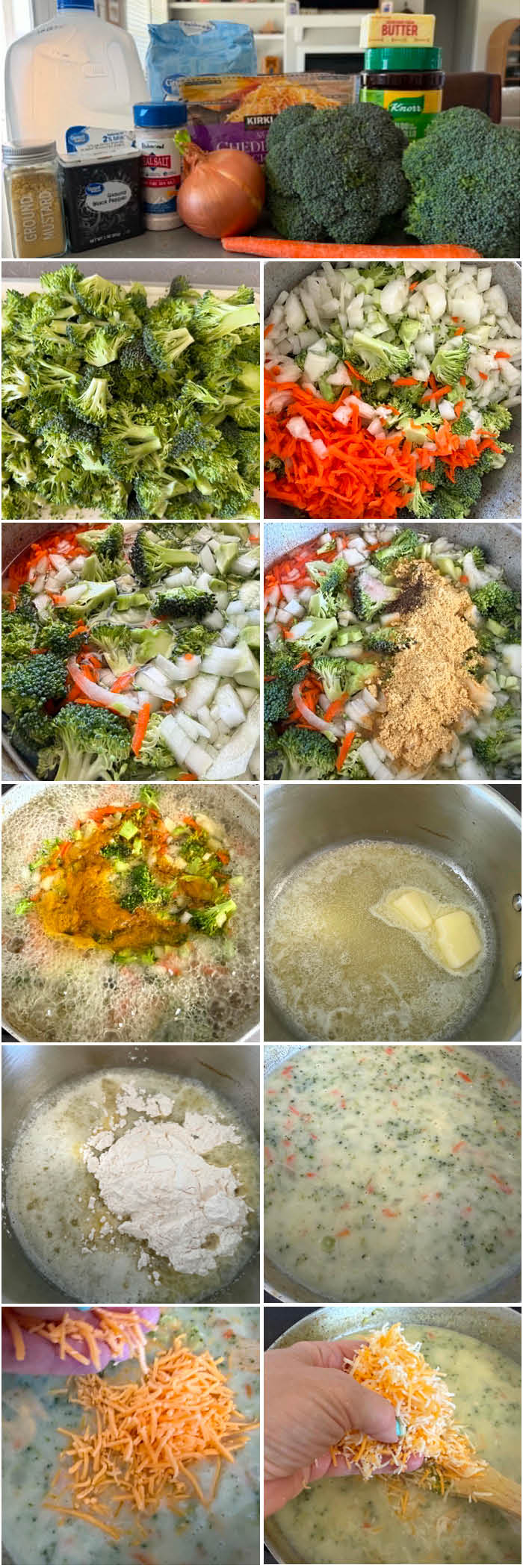 11-photo picture collage of step-by-step photos of How to Make Cream of Broccoli Soup.