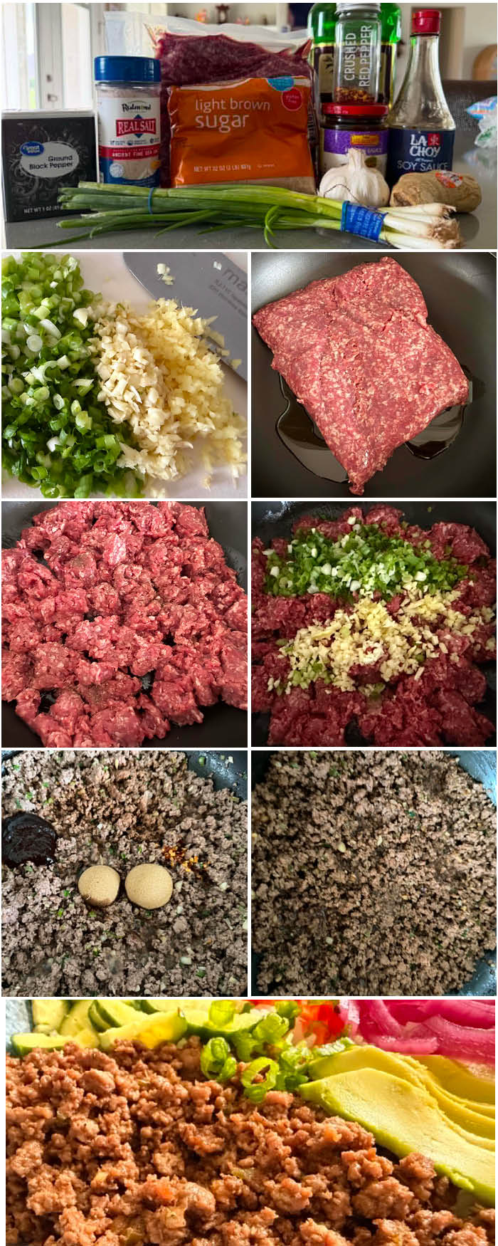 8-photo picture collage of step-by-step photos of how to make Mongolian Beef Bowls.