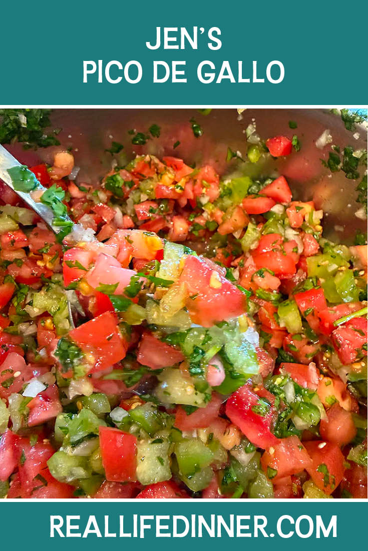 Pinterest picture of Jen's Pico de Gallo with the text of the title at the top.
