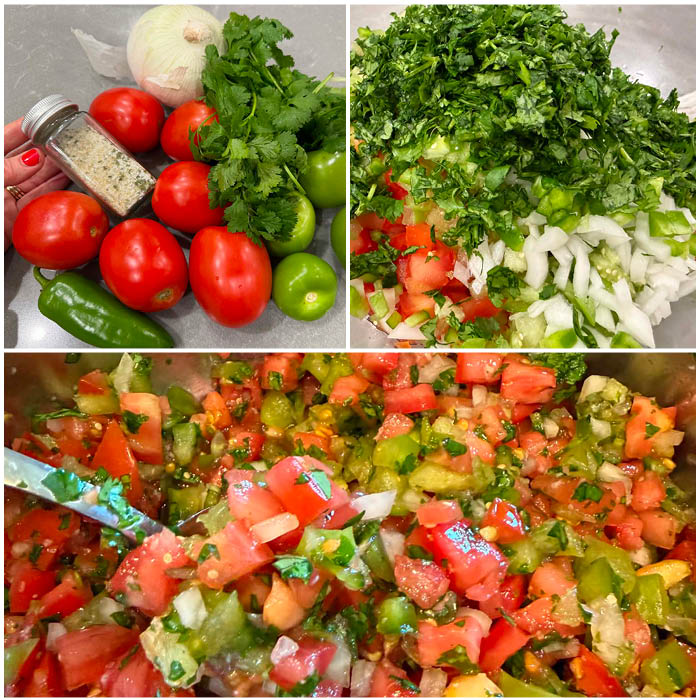 3-photo picture collage of how to make Jen's Pico de Gallo.